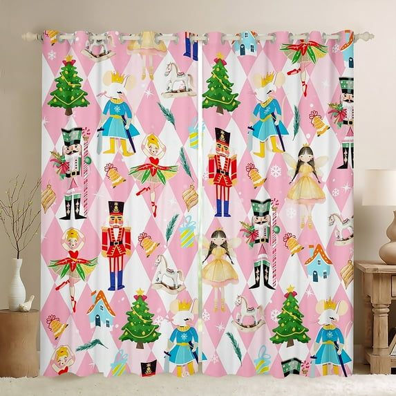 Manfei Cartoon Cute Princess Black Out Curtains for Kid, Nutcracker Royal Guarder Curtains Pack of 2 (42x63 Each), Merry Christmas Theme Bedroom Curtains, Window Curtains Room Decor