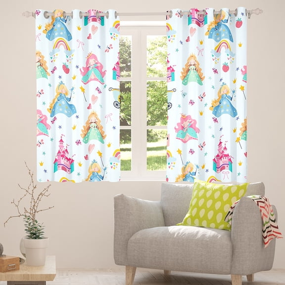 Manfei Cartoon Cute Princess Blackout Curtains,Girly Castle Curtains Pack of 2 (38x45 Each),Vintage Pumpkin Carriage Window Curtains For Girls Teens,Luxury Bedroom Decor