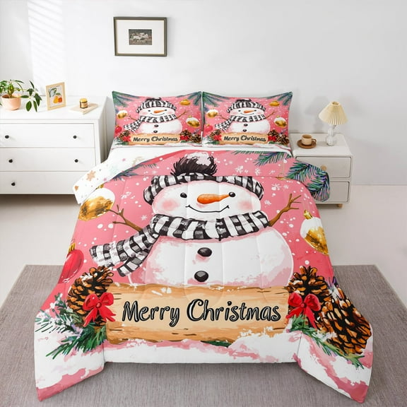Manfei Cartoon Cute Snowman Bedding Comforter Set, Merry Christmas Twin Comforter Sets, Teens Boys Girls Kids Reversible Bedding Set, Breathable Home Decor, 2pcs
