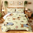 thumbnail image 1 of Manfei Cartoon Dachshund Dog Bed Spread Queen, Spring Floral Queen Coverlet Set, Yellow, 3-Piece, 1 Quilt and 2 Pillowcases, 1 of 7