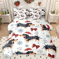 thumbnail image 1 of Manfei Cartoon Dachshund Kids Bedding Comforter Set 7 Pieces, Merry Christmas Full Bedding Set, Fashion Bowknot Snowflake Reversible Fitted Sheet Flat Sheet, Microfiber Bedroom Decor, 1 of 7
