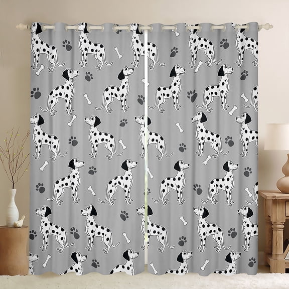 Manfei Cartoon Dalmatian Blackout Curtains Set of 2 (52x84 Each), Pet Dog Paws Window Curtains, Animal Theme Curtains and Drapes, Luxurious Home Decor