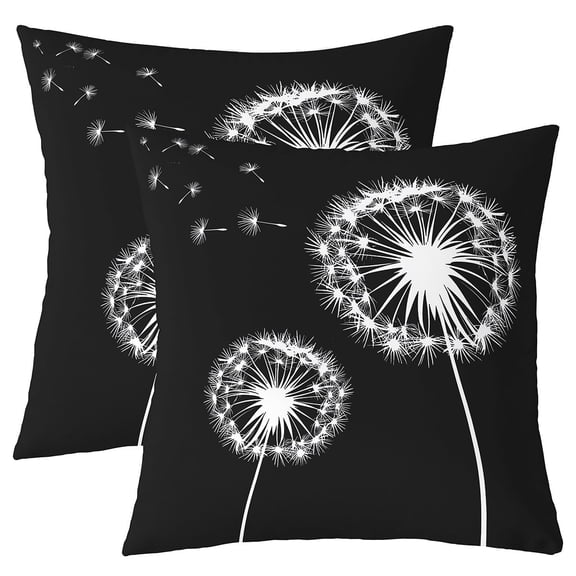 Manfei Cartoon Dandelion Throw Pillow Covers 20x20 Set of 2,Modern Minimalist Aesthetuc Pillow Cases for Couch,White Black Pillow Cases Set of 2 For Teens,Ultra Soft Home Decor