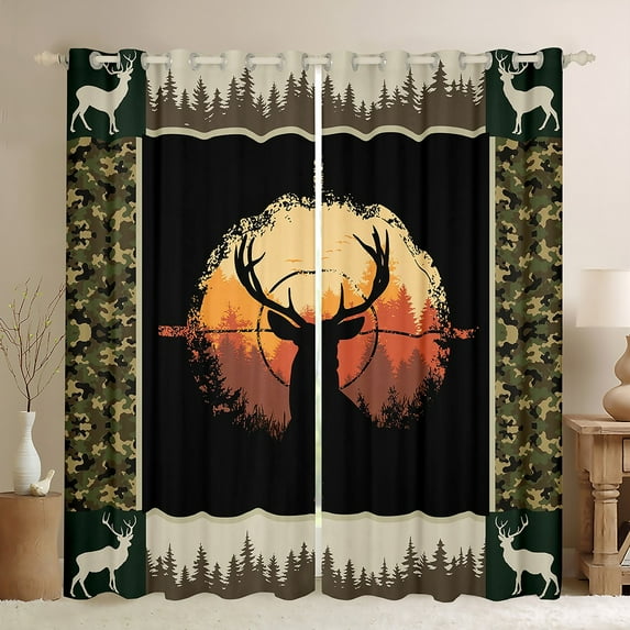 Manfei Cartoon Deer Print Curtains Pack of 2 (42x84 Each) for Teen, Rustic Farmhouse Curtains Blackout, Hunting Wildlife Bedroom Curtains, Curtains and Drapes Bedroom Decor