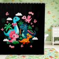thumbnail image 1 of Manfei Cartoon Dino Animals Shower Curtain 72Wx78L,Kawaii Palm Flower Cloud Bath Curtain,Black, 1 of 5