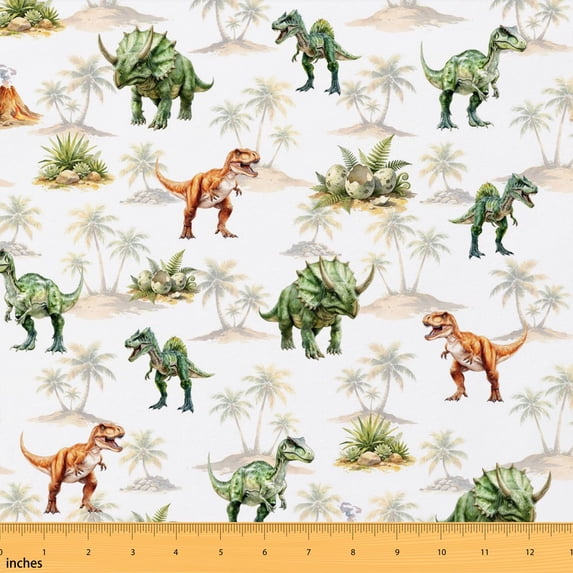 Manfei Cartoon Dino Fabric by the Yard 10 Yards, Kawaii Wildlife Home Decor Fabric by the Yard, Sage Green Sand
