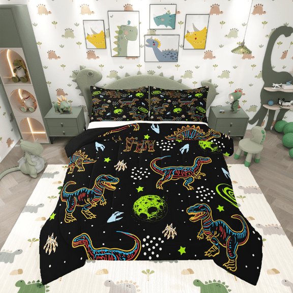 Manfei Cartoon Dinosaur 2pcs Bedding Comforter Set,Universe Planet Twin Comforter Sets,Starry Sky Breathable Bedding Set,Breathable Animal Home Decor,Reversible