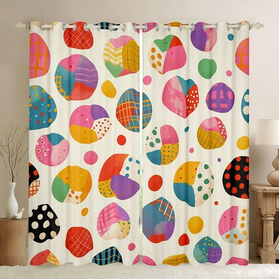 Manfei Cartoon Dinosaur Egg Black Out Curtains,Multicolor Geometric Dots Curtains Pack of 2 (42x63 Each),Modern Colorful Aesthetic Bedroom Curtains For Girl Boy,Luxury Bedroom Decor