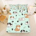 thumbnail image 1 of Manfei Cartoon Dog Illustration Fitted Sheet Full, Puppy Paw Bone Bed Set, Green, 3 Pieces, 1 Fitted Sheet and 2 Pillowcases, 1 of 6