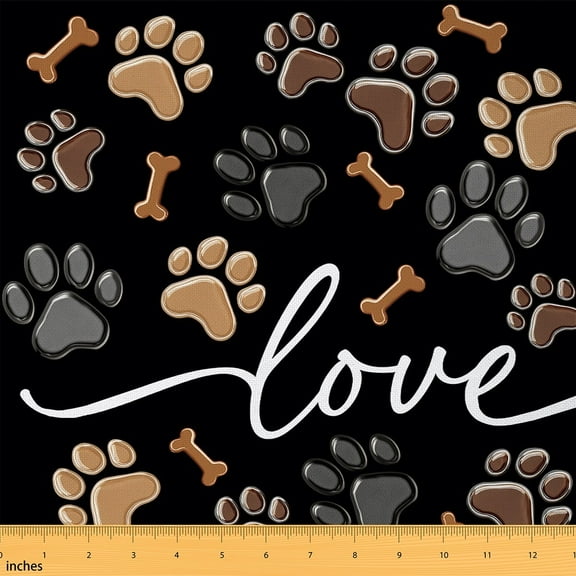 Manfei Cartoon Dog Paws Fabric by the Yard (3 Yards), Cute Bones Decorative Fabric by the Yard, Pet Lovers Sewing & Crafting Fabric