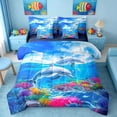 thumbnail image 1 of Manfei Cartoon Dolphin Bedding Comforter Set for Kids Boys and Girls, Marine Life Print Full Bedding Set, Navy Reversible 7pcs, 1 of 6