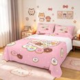 thumbnail image 1 of Manfei Cartoon Donut Kitten King Sheets, Kawaii Sweet Treat Bedding, Pink, 4pcs, 1 Flat Sheet, 1 Fitted Sheet and 2 Pillowcases, 1 of 6
