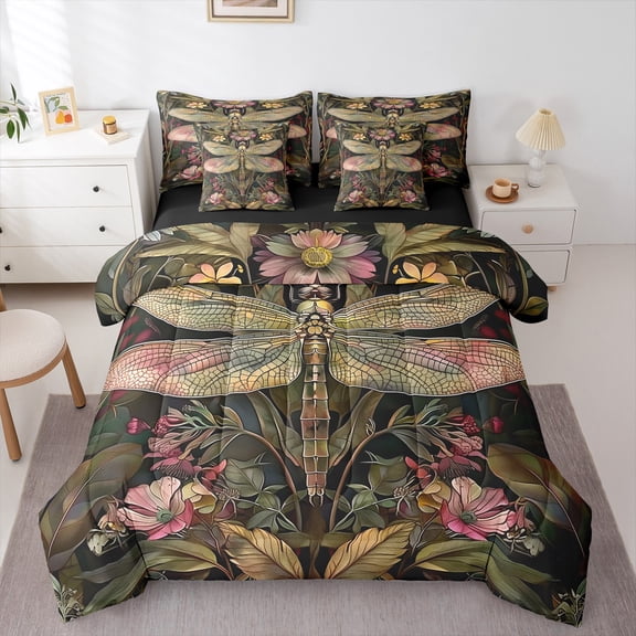 Manfei Cartoon Dragonfly Bedding Comforter Set 7pcs for Kids, Mystic Bohemian Animal Queen Bedding Sets, Tribal Western Damask Reversible Queen Sheet Sets, Super Cozy Room Decor