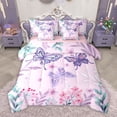 thumbnail image 1 of Homewish Cartoon Dreamy Buutefly Bedding Comforter Set 7pcs, Pink Purple Blossoms Floral King Bedding Sets, Teens Kids Girls Reversible Bed Sheets, Breathable Home Decor, 1 of 7