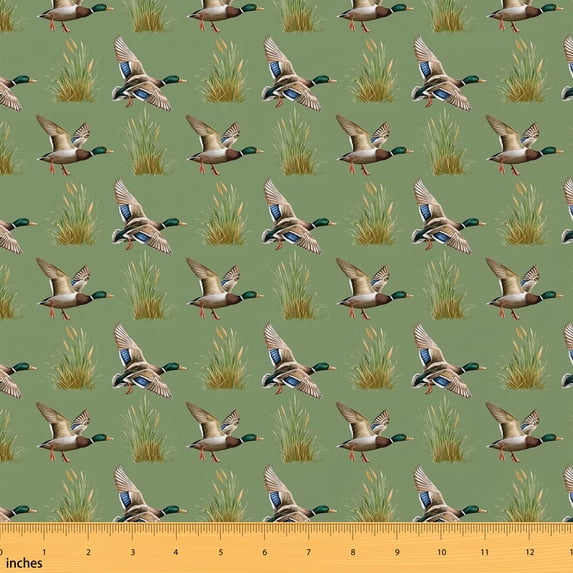 Manfei Cartoon Duck Fabric by the Yard 10 Yards, Cute Animal Home Decor Fabric by the Yard, Sage Green