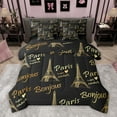 thumbnail image 1 of Homewish Cartoon Eiffel Tower Bedding Comforter Set 7pcs, Black Gold Cartoon Queen Bedding Sets, Romantic French Paris Reversible Queen Sheet Sets, Lightweight Room Decor, 1 of 7