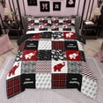 thumbnail image 1 of Manfei Cartoon Elephant Animal Queen Comforter Set, Chic Stripes Abstract Bedding Sets, Black Red Patchwork Reversible Bedding Comforter Set, Breathable Home Decor, 3 Pieces, 1 of 9