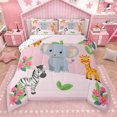 thumbnail image 1 of Manfei Cartoon Elephant Zebra Full Size Comforter Sets,Cute Zoo Animal Bedding Comforter Set,Kawaii Giraffe Pink Flower Bedding Sets For Girls Kids,Breathable Home Decor Reversible,3 Pieces, 1 of 8