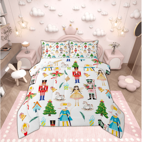 Manfei Cartoon Elf Princess Bedding Comforter Set, Fairy Tale Nutcracker Twin Comforter Sets, Christmas Tree Gift Reversible Bedding Set, Microfiber Bedroom Decor, 2 Pieces