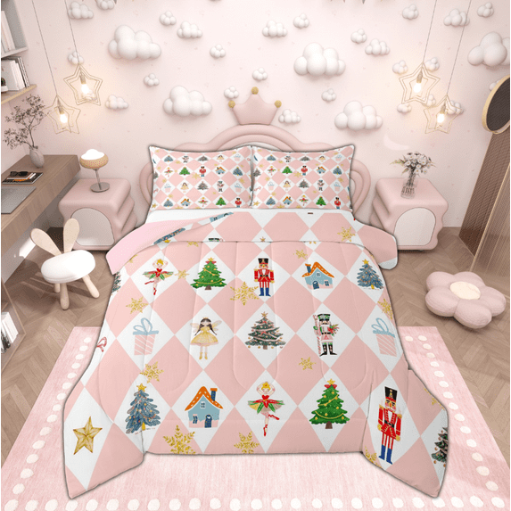 Manfei Cartoon Elf Princess Bedding Comforter Set, Fairy Tale Nutcracker Twin Comforter Sets, Christmas Tree Gift Reversible Bedding Set, Ultra Soft Home Decor, 2pcs