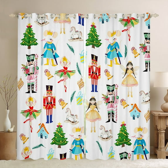 Manfei Cartoon Elf Princess Blackout Curtains Set of 2 (52x84 Each), Fairy Tale Nutcracker Window Curtains, Christmas Tree Gift Curtains and Drapes, Window Curtains Bedroom Decor