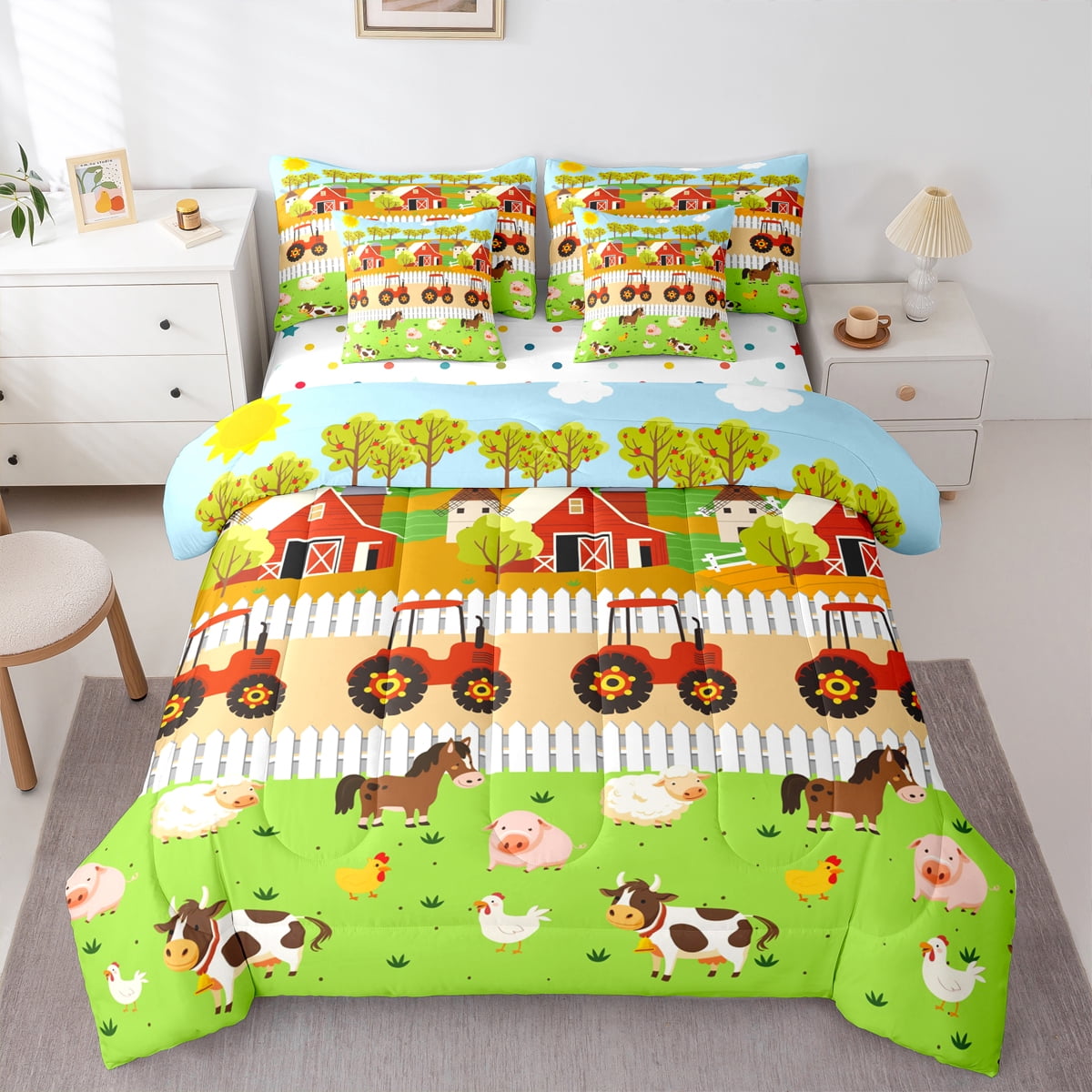 Manfei Cartoon Farm Animal 7-Piece Bedding Comforter Set,Cute Horse Cow ...