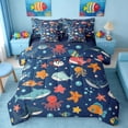 thumbnail image 1 of Manfei Cartoon Fish Bedding Comforter Set for Kids Boys and Girls, Marine Life Print Full Bedding Set, Navy Reversible 7pcs, 1 of 6