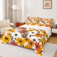 thumbnail image 1 of Manfei Cartoon Floral Daisy Bed Sheets,Rustic Plant King Sheets,White Orange Sheet Set For Boys Girls,Breathable Home Decor,4-Piece, 1 of 7
