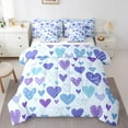 thumbnail image 1 of Manfei Cartoon Flower Print Bedding Comforter Set 7 Pieces,Princess Theme Loves Full Bedding Set,Blue Purple Heart Fitted Sheet Flat Sheet For Child,Lightweight Room Decorative,Reversible, 1 of 8