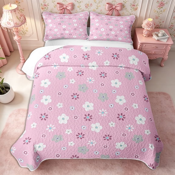 Manfei Cartoon Flowers Twin Quilt Set 2 Pieces,Spring Garden Twin Coverlet Set,1 Bedspread and 1 Pillowcase