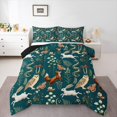 thumbnail image 1 of Manfei Cartoon Fox Owl Animal Queen Comforter Set, Rustic Plant Botanical Bedding Sets, Teal Bohemian Style Reversible Bedding Comforter Set, Super Cozy Room Decor, 3-Piece, 1 of 8