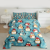 Manfei Cartoon Funny Penguin Bedding Comforter Set, Christmas Snowflake Twin Comforter Sets, Kawaii Wildlife Animal Bedding Set, Luxury Bedroom Decor, 2 Pieces