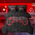 thumbnail image 1 of Manfei Cartoon Game Console Bedding Comforter Set 7pcs for Teens, Red Gamer Gamepad Queen Bedding Sets, Futuristic Honeycomb Reversible Queen Sheet Sets, Microfiber Bedroom Decor, 1 of 7