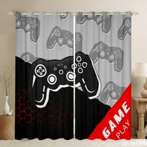 Manfei Cartoon Gamepad Black Out Curtains for Boys, Geometric Honeycomb Curtains Pack of 2 (42x63 Each), Moden Gaming Lover Bedroom Curtains, Window Curtains Room Decor