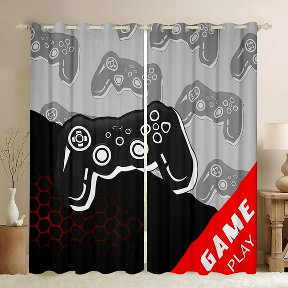 Manfei Cartoon Gamepad Black Out Curtains for Boys, Geometric Honeycomb Curtains Pack of 2 (42x63 Each), Moden Gaming Lover Bedroom Curtains, Window Curtains Room Decor