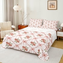 Manfei Cartoon Gardon Rose Twin Sheet Sets for Girls, Kawaii Girly Pink Bowknot Twin Fitted Sheet, Princess Style Flat Sheet, Super Cozy Room Decor, 3pcs