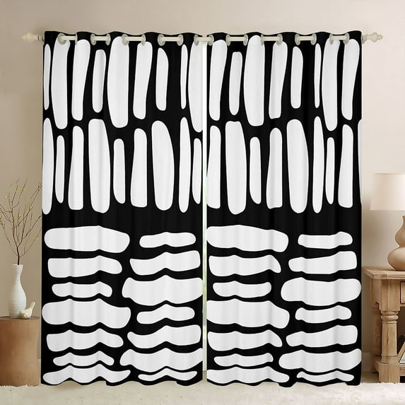 Manfei Cartoon Geometric Stripe Blackout Curtains Set of 2 (52x84 Each),Lines Pattern Window Curtains,White Black Curtains and Drapes For Kids,Ultra Soft Home Decor