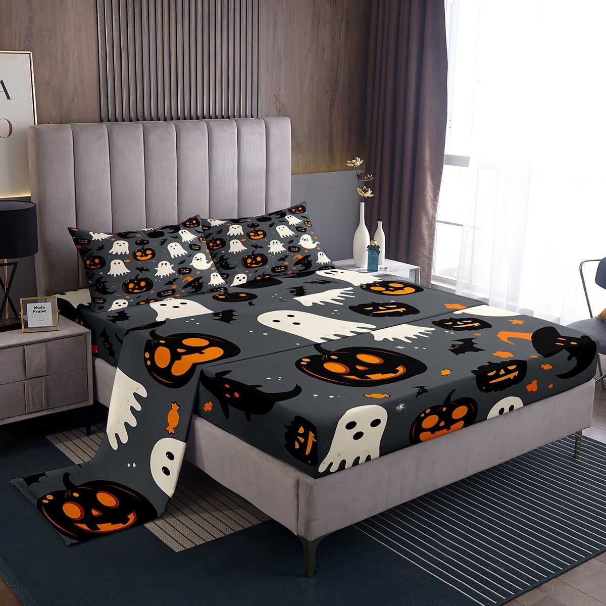 Manfei Cartoon Ghost Bed Sheets King,Halloween Pumpkin King Sheet Sets ...