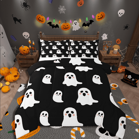 Manfei Cartoon Ghost Comforter Sets Toddler Size,Happy Halloween Comforters & Duvets,Spooky Animal Bedding Toddler Comforter Set,Microfiber Festival Room Decorative,Reversible,2pcs
