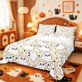 thumbnail image 1 of Manfei Cartoon Ghost Halloween Bed Sheets,Autumn Leaf Print Full Size Sheets,4 Pieces,1 Flat Sheet,1 Fitted Sheet and 2 Pillowcases, 1 of 6