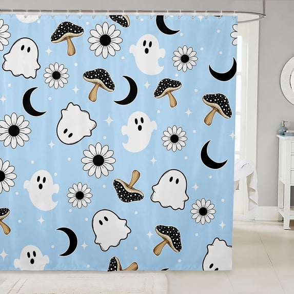 Manfei Cartoon Ghost Halloween Shower Curtain 72Wx72L,Minimalist Witch Bathroom Curtain