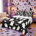 thumbnail image 1 of Manfei Cartoon Ghost Queen Sheets 4 Pieces, Happy Halloween Queen Sheet Sets, Black White Cream,1 Fitted Sheet, 1 Flat Sheet and 2 Pillowcases, 1 of 5
