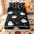 thumbnail image 1 of Manfei Cartoon Ghost Zipper Full Size Comforter Sets with Fitted Sheet and 2 Pillowcases,Harvest Maple Leaf Print Halloween Zipper Bedding Set,Black Reversible,4pcs, 1 of 7