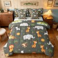 thumbnail image 1 of Manfei Cartoon Giraffe Elephant King Bedding, Woodland Tree Plant King Bed in a Bag, Cream White, Gray Reversible, 7pcs, 1 of 5
