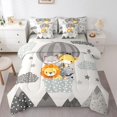 thumbnail image 1 of Manfei Cartoon Giraffe Lions 7 Pieces Bedding Comforter Set,Cute Fox Hippopotamus Full Bedding Set,Jungle Animal Fitted Sheet Flat Sheet For Kids,Super Cozy Room Decor Reversible, 1 of 8