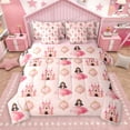 thumbnail image 1 of Manfei Cartoon Girls 7pcs Bedding Comforter Set,Pink Princess Castle Queen Bedding Sets,Fairy Tale Theme Queen Sheet Sets For Kids,Microfiber Bedroom Decor Reversible, 1 of 9