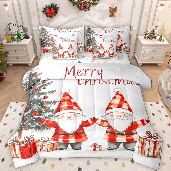 Manfei Cartoon Gnome 7-Piece Twin Bedding Sets,Merry Christmas Bedding Comforter Set,Kids Xmas Gifts Tree Sheet Sets For Girls Boys,Microfiber Bedroom Decor Reversible