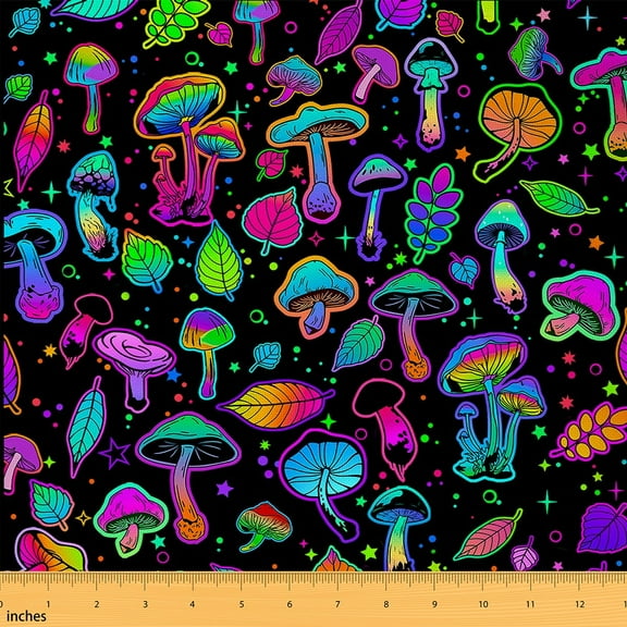 Manfei Cartoon Gradient Mushroom Fabric by the Yard (1 Yard) for Kids, Neon Plants Decorative Fabric by the Yard, Psychedelic Galaxy Sewing & Crafting Fabric