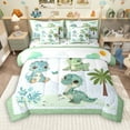 thumbnail image 1 of Manfei Cartoon Green Dinosaur 7-Piece Twin Bedding Sets, Leaf Plant Botanical Bedding Comforter Set, Teens Kids Boys Girls Reversible Sheet Sets, Breathable Home Decor, 1 of 8