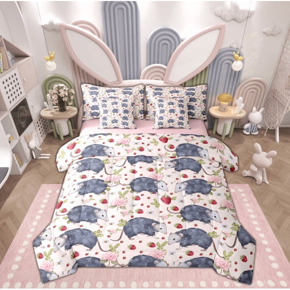 Manfei Guinea Pig 7-Piece Queen Bedding Set, Vintage Floral Comforter Sets